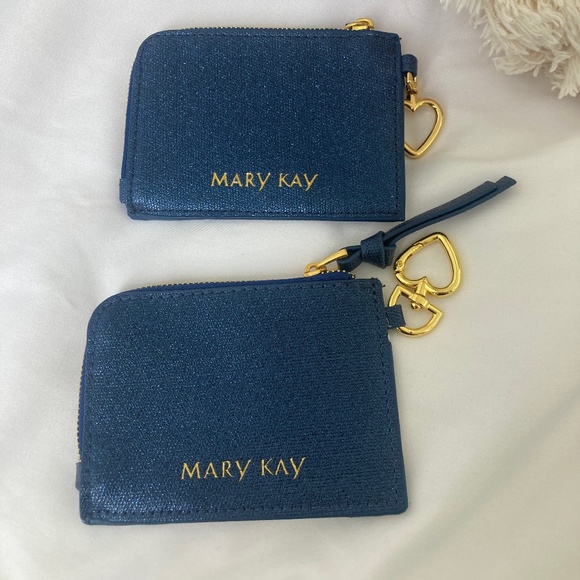 New Mary Kay Blue Coin Pouch Purse Wallet Gold Heart Retired - Picture 2 of 2 - Picture 1 of 2